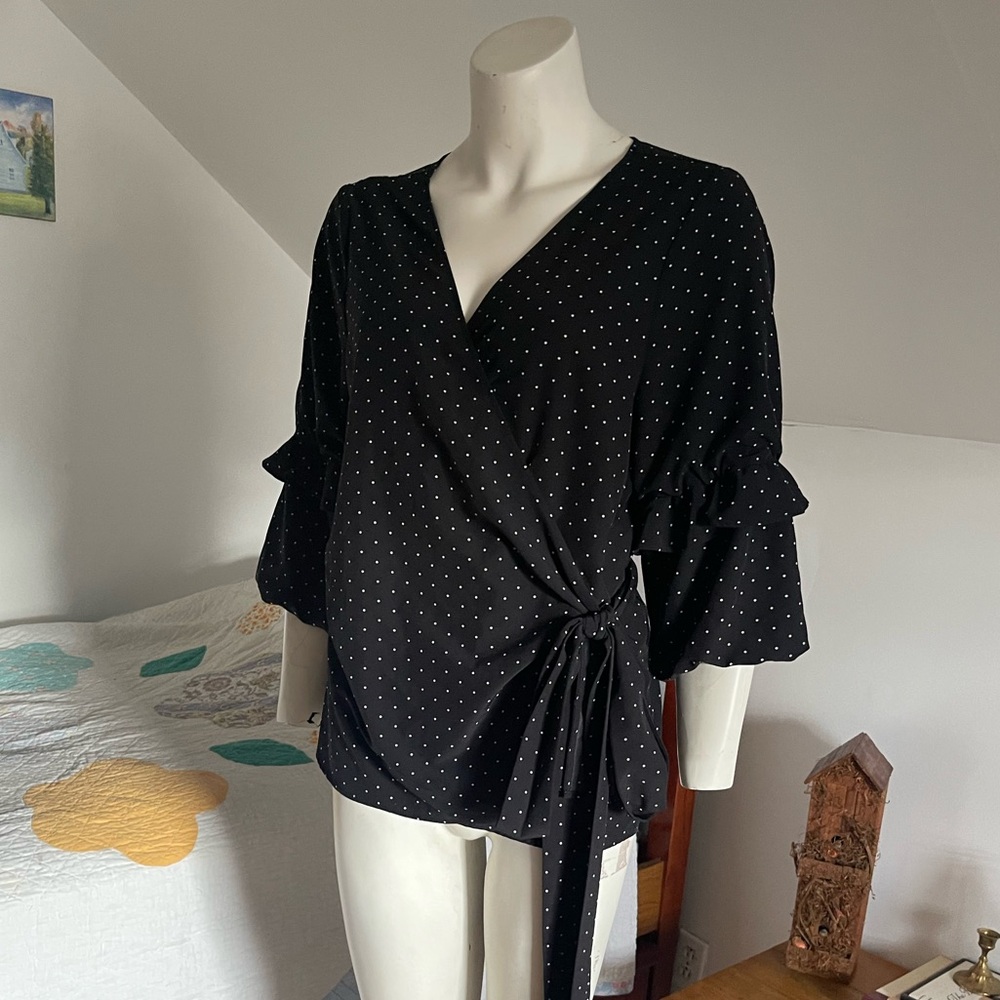 🖤Reitmans Polka Dot Wrap Blouse Size XXL